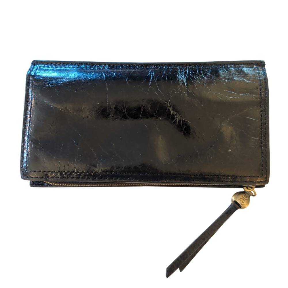 Hobo Leather Bifold Snap Closure Wallet W/ Tassel And Zipper Coin Slot Black EUC